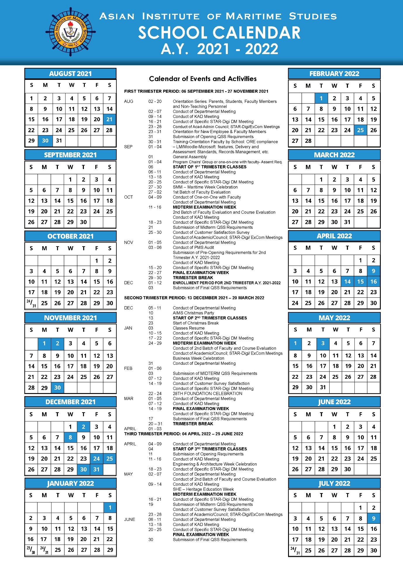 Calendar and Term Dates